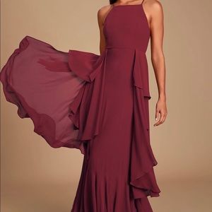 Lulus Burgundy Ruffled Sleeveless Maxi Dress